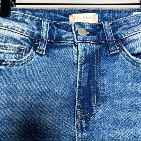 Altar'd State Women Jeans 24" Flare Bell Botton Raw Hem Mid Wash Denim High Rise - Picture 2 of 9
